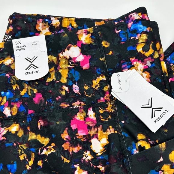 Xersion Women's Plus Size Pixel Floral High Rise 7/8 Ankle Leggings 2X 3X - Picture 9 of 10